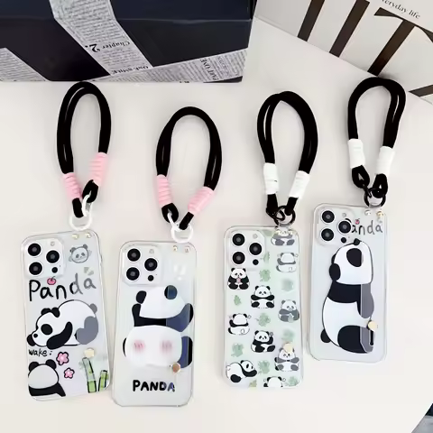 For OPPO Reno 5F 4F 6Z 7 8 10 11 12 13 14 lite T F Z Pro Lying Panda Case Wrist Strap