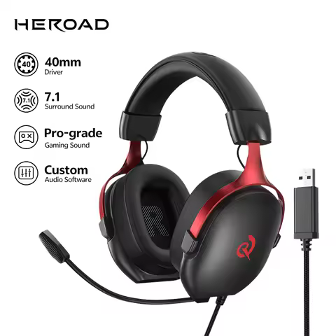 Heroad VN200 Pro by QCY USB Wired Gaming Headset for PC 7.1 Surround Sound Headphone with Mic for Vi