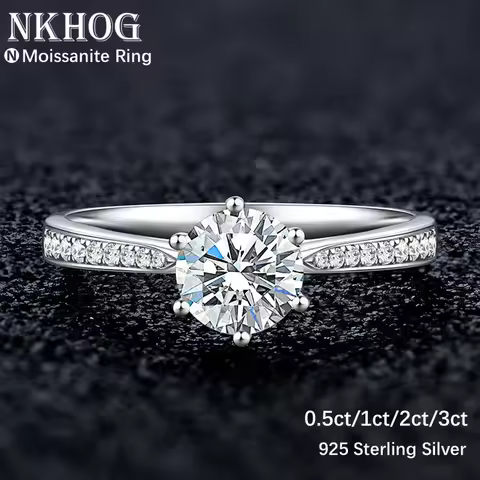 NKHOG Real 3 Carat Moissanite Rings For Women 925 Sterling Silver Classic 6 Claws Engagement Band Je