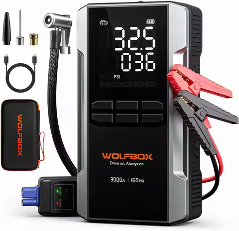 3000A Jump Starter with Air Compressor, 59.2Wh & 160PSI, 65W Fast Charging 12V Battery Pack for 8L G