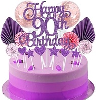 Cake Decoration 90th Birthday Purple Pink Boy Girl Happy Birthday 90th Glitter Cake Topper 90th Cake