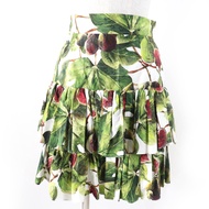 狀況極佳的 DOLCE & GABBANA F4BCRT 100% 棉質無花果印花褶襉裙，西西里喇叭裙擺，38顏色，多色，黑色標籤，意大利製造，正品，女款。