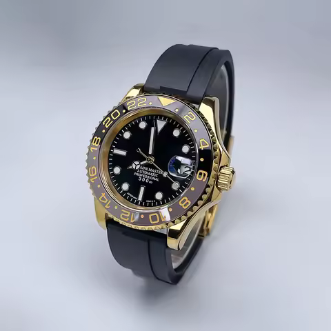 Watch Gold China NH35 Automatic Watch 40mm YM Style Two-Way Ceramic Bezel Sapphire Window Rubber Str