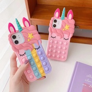 Relive Stress Silicone Soft Pop it Case for VIVO Y15s Y15A Y01 Y20 Y12s Y20i Y20s Y3s Y20SG Y11s Y12a Y11 Y17 Y12 Y15 Y12i Y1s Y91C Y95 Y91 Y93 Y91i Cute Unicorn Rainbow Fidget Push Bubble Toys Phone Case