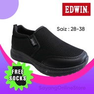 Edwin 3012 BK Kasut Sekolah Hitam Sarung Black School Shoes Slip on shoe EDWIN