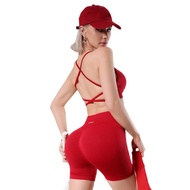 Set pakaian sukan musim panas, seluar pendek, set bra, yoga, tali pinggang wanita, pakaian ketat, pa