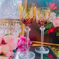 法國手工切割橘色古董水晶杯 酒杯 白酒杯 果汁杯 古董杯一隻