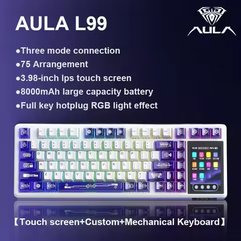AULA L99 Intelligent Screen Mechanical Keyboard Tri-Mode Gaming Keyboard With 3.98-inch IPS Touch Sc