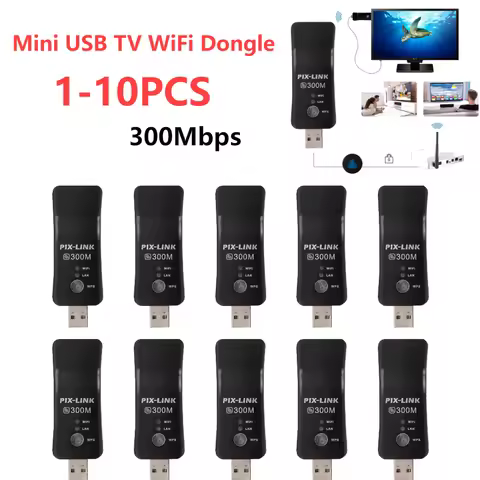 1-10PCS Mini USB TV WiFi Dongle Adapter Universal 300Mbps Smart TV Wireless Receiver 2.4Ghz Network
