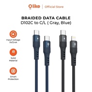 OLIKE D102CL TYPE C TO LIGHTNING GREY DATA CABLE OLIKE D102CC TYPE C TO TYPE C GREY DATA CABLE