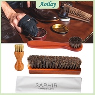 4Pcs Set Horse Hair Shoe Brush Long Wood Handle Shoe Shine Brush Shoe Cleaning Brush