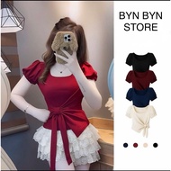 SUPER ADORABLE RED CROSS-ROAD T-SHIRT WITH BOW SLEEVES CNY NOEN CT39