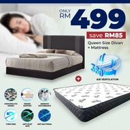[ FREE 1 X RM99 KING KOIL PILLOW ] 【READY STOCK】BRUAN Queen Size Divan Bed + 8'' Latex Foam Mattress Queen Size Divan Queen bed Frame Katil Queen