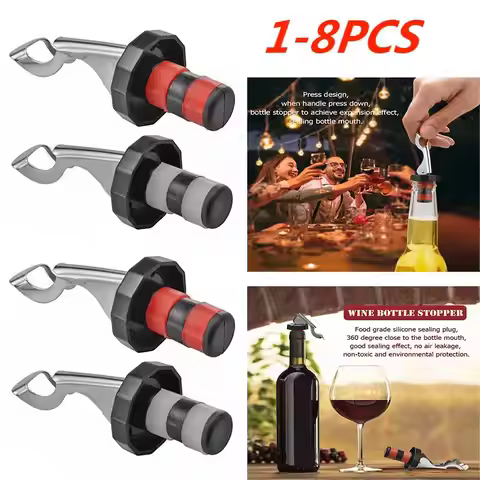 1-8Pcs Press Wine Stopper Vacuum Sealed Plug Wine Bottle Stopper Champagne Pressure Sealer Preserver