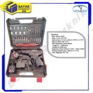 Bor baterai jld 12v bor cordless drill set box lengkap bolak balik variable speed 2 baterai Hitam