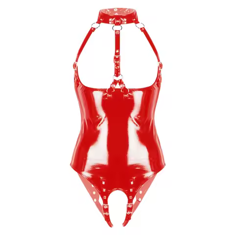 Women Latex Lingerie Teddy Bodysuit Club Dance Party Pornor Erotic Costume Wetlook Patent Leather Op