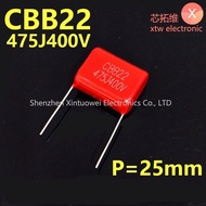 10Pcs/lot Capacitor CBB22 400V475J Metallized Film Capacitor 400V 4.7UF 475J Pin Pitch 25MM Kapasito