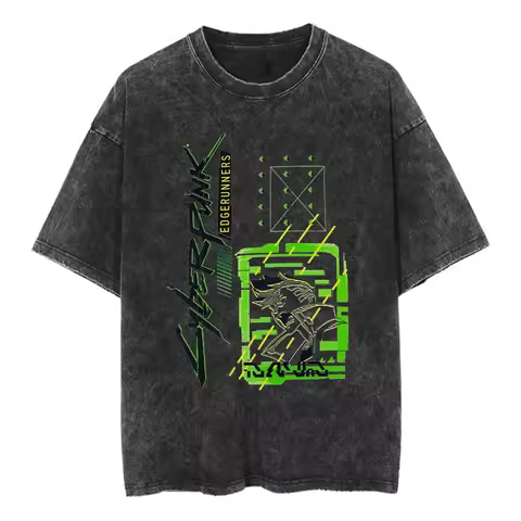 2077 Game Cyber Punk LUCY T Shirt Cotton Washed Vintage T-shirt Y2k Harajuku Street Casual Short Sle