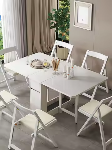Foldable Dining Table For Small Household Folding Table To Save Space Movable 1.3m Wood Table With 0