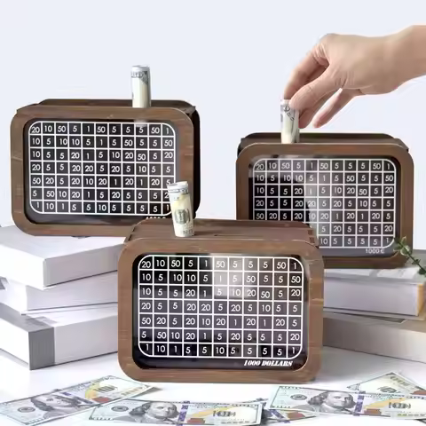 Transparent Acrylic Wood Cash Saving Box 1000 EUR/USD/GBP Piggy Bank Cash Saving Money Box Wooden Ba