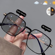 Photochromic Anti Radiation Sunglasses 2 in 1 Eyeglasses Korean Rectangle Frame Glasses Lightweight 