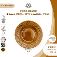 Piring Keramik Merk Lucky Elegant Swan Series Batik Kawung Honey Coklat 8 Inchi / 21,3 cm / 550 ml D