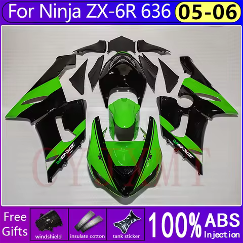 Customize Motorcycle Fairing Kit for Ninja ZX6R 636 2005 2006 Sticker Fairings ZX-6R 05 06 Green Bla