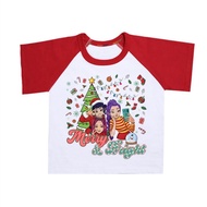 Korea Korea 2026Kpop New Style Christmas Print Fashion Children Raglan Shoulder T-Shirt Loose Casual
