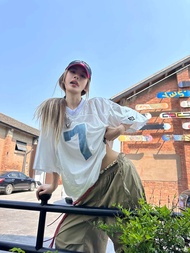 Womens V-neck T-shirt Korean Football No. 7 Jersey number Loose Mesh Sports Short-sleeved T-shirt Qu