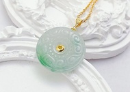 18K純金天然緬甸翡翠A貨 飄花仿古平安扣 墜子