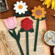1/2pcs Artificial Leather Floral Bookmarks, Soft Flower Page Markers, Daisy Tulip Rose Sunflower Pat