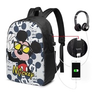 Mickeys Mouse Backpack Laptop USB Charging Backpack 17 Inch Travel Backpack School Bag Large Capacity Student School Bag