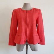 Medium Vintage ELEGANCE PARIS Red Wool Jacket Womens Herringbone Blazer M