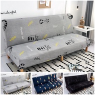 Elastic Armless Sofa Cover 3 Seater Printing Sofa Bed Cover Armless Integrated Foldable Sofa Bed Queen Cover Spandex Furniture Protector Couch Cover