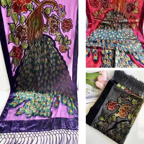 Lady Elegant Shawl Silk Velour Jacquard Flower Capes Evening Party Pashmina Women Luxury Peacock Sca