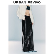 URBAN REVIVO กางเกงเอวหูรูดขากว้างสวยกางเกงสตรี