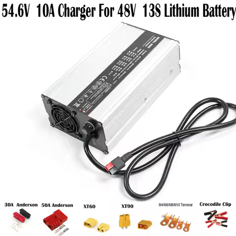 54.6V 10A / 48V 10 Amp Battery Charger for 48V Li-ion Battery for 13S 48 Volt Lithium Batteries Fast