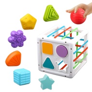Baby Sensory Shape Sorting Building Block Toys - Activity Cube Bin - Montessori Education Learning Fine Motor Skills Toys suitable for 6-12-18 months ages 1-2-3 A two year old boy girl gift