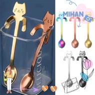 MIHAN 1/4pcs Mini Cat Coffee Spoon, Tableware Cute Design Stainless Steel Teaspoon,  Stainless Steel