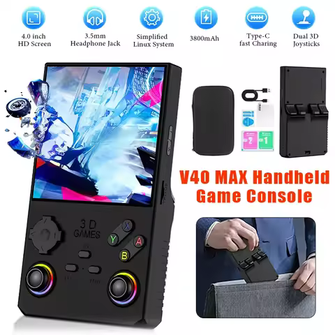 V40 MAX Handheld Game Console 4 inch IPS Screen 4000mah Battery Joystick RGB lighting Effect 256GB w