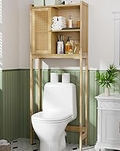AmazerBath Over The Toilet Storage Cabinet Bamboo, Over Toilet Organizer Rack Shelf, Freestanding Above Toilet Shelf for Bathroom, Laundry, Space Saver, Natural Color