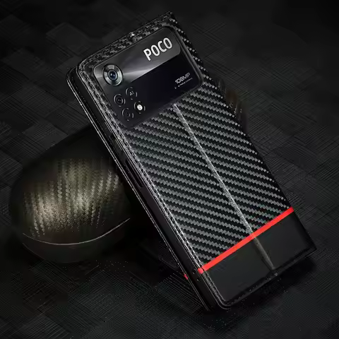 Magnetic Case For Xiaomi POCO X4 Pro 5G Case Leather Classic Black Luxury Flip Cover For Poco X4Pro 