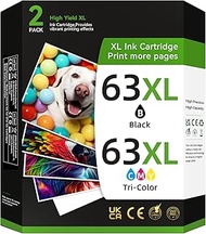 63XL Printer Ink for HP Ink 63 Replacement for HP 63 XL 63XL Ink Cartridges Combo Pack Works with OfficeJet 3830 4650 4655 5252 Envy 4520 4512 DeskJet 2130 2132 3630 Printer (1 Black,1 Tri-Color)