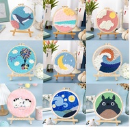【Ready Stock】Poke Embroidery DIY Needle Embroidery Kit Cross Stitch Kit Punch Needle Cross Stitch for Beginner Handcraft Wall Painting