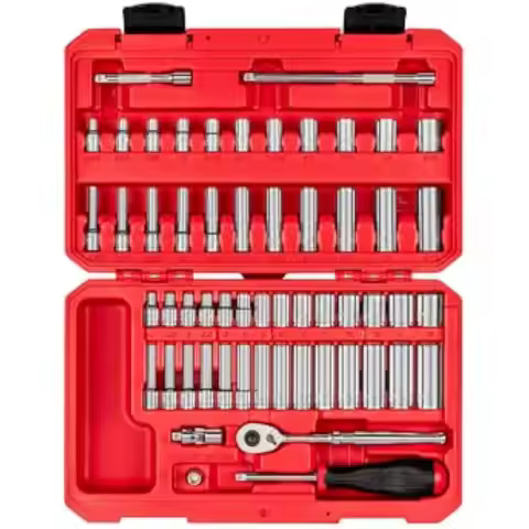 1/4 Inch Drive 6-Point Socket and Ratchet Set, 56-Piece (5/32-9/16 in., 4-15 mm) | SKT05303