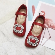 [Beibei] Shiny Rhinestone Girls Shoes Children Red Leather Shoes Girls Shiny Shoes Girls Princess Sh