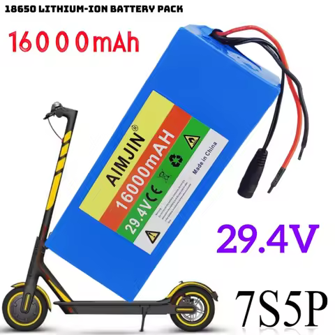 AIMJIN 24V 16ah 18650 Lithium Battery 7s5p 16000mah 1000w 29.4V Electric Scooter Power Battery with 