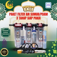 3-STAGE WELL OR PDAM WATER FILTER PACKAGE / 10 INCH 3-STAGE WATER FILTER HOUSING PACKAGE - (SEDIMENT