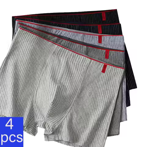 4 Pcs Men‘s Boxer Shorts Cotton Stripe Fashion Leisure Underpants Comfortable and Breathable Underwe
