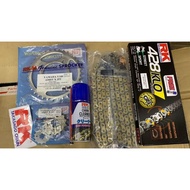 SPOCKET 1 SET 428 RXZ/125z/LC135/SRL110/Y110/Y15 RANTAI ORING RK GOLD FREE CHAIN CLEANER (100% ORIGI